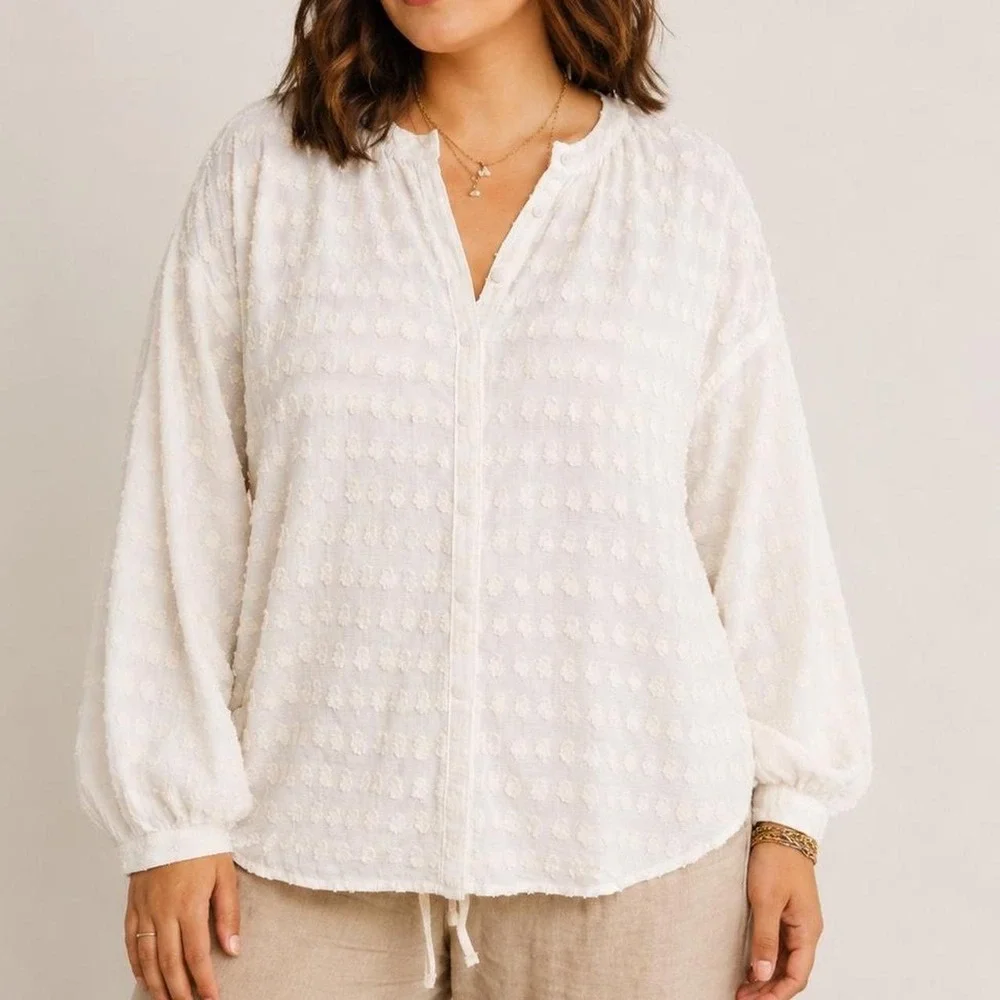Pilcro Anthropologie Tavi Shirt Women S Cream Textured Boho Peasant Cottage